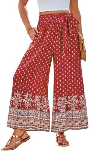 GRACE KARIN Women's 2025 Summer Wide Leg Palazzo Pants Elastic High Waisted Boho Casual Flowy Beach Pants with Pockets, L