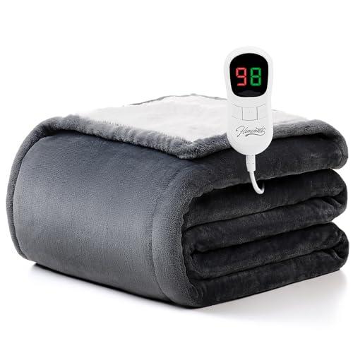 Homemate Heated Blanket Electric Throw - 84"x90" Heating Blanket Throw 1/2/4/6/8 Hours Auto-Off 10 Heat Level Over-Heat Protection Flannel Sherpa ETL Certification