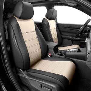 AOMSAZTO Custom Fit Seat Covers for Honda CRV 2023 2024 2025 2026 EX-L/EX/EX/LX/Sport/Touring/Hybrid/Trailsport Full Set Faux Leather Waterproof Car Seat Cushion (Black/Beige)
