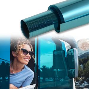 XhuangTech Blue Mirror Tint for Cars, 35% VLT Reflective Window Privacy Film, UV Blocking Heat Insulation Anti Glare for Side Rear Window Chrome Window Tint with Sun Protection 20In X 10FT (20" in x 10' Ft, Blue Changing Green)