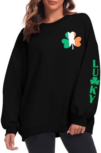 JINTING St Patricks Day Sweatshirt Women Irish Clover Long Sleeve Shirt Lucky Shamrock Graphic Pullover Tops L