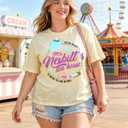 BLANCHES Plus Size Shirt Women Funny Letter Print Tops Cute Vacation Holiday Graphic Tees, 4XL (Yellow)