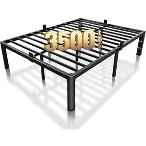 ROIL 18 Inch Full Size Bed Frame with Rounded Corner and Headboard Hole Mattress Retainers 3500LBS Metal Heavy Duty Steel Slats No Box Spring Needed Platform Noise-Free Easy Assembly
