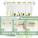 Beige No Hook Shower Curtain with Snap in Liner Set,Modern Fabric Shower Curtains for Bathroom Hotel Style Decor 71x74