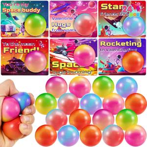 JOYIN Valentines Day Stress Balls with Cards, 24 Pcs Slow Rising Stress Relief Stretchy Fidget Toys Galaxy , Valentines Day Kids Gift Classroom Prize Goodie Bag Stuffers Party Favor