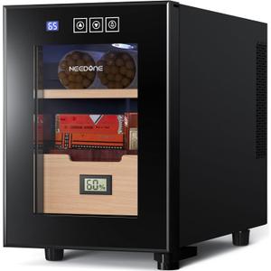 NEEDONE Humidor 16L, Electric Cooler Humidors for 100 Counts, Electronic Cabinet with Cooling Control, Spanish Cedar Wood Drawer Shelves, Digital Hygrometer Displays, Gift for Men