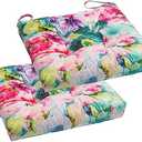 Makimoo 2-Pack Outdoor/Indoor Wicker Patio Seat Cushion Pad with Ties - Dining Chair Cushion, 17" x 17" (Watercolor Flowers)