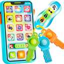 JOYIN Baby Musical Toy Phone and Car Keys Teether Set, 60+ Music and Learning Phrases, Baby Learning Toys 10 Months, Toddler Birthday Gifts for Girs Boy