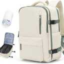 Vacuum Travel Backpack with Pump for Women, Personal Item Carry on Backpacks Flight Approved 18x14x8 inches for Men,Laptop Waterproof Work Compression bags Casual Daypack BeigeGreen (Medium)