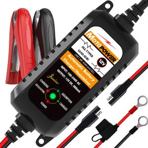 MOTOPOWER MP00205A 12V 800mA Automatic Battery Charger, Maintainer, Trickle and Desulfator (Black)