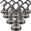 Neosmuk Magnetic Hooks,30lb+ Heavy Duty Earth Magnets with Hook for Refrigerator, Extra Strong Cruise Hook for Hanging, Magnetic Hanger for Cabins, Grill (Gunblack, 10 Pack)