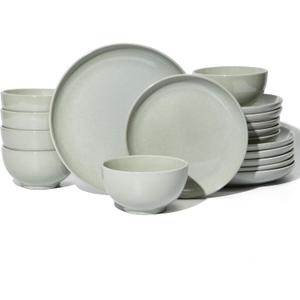 Pokini 18 Piece Dinnerware Set for 6, Reactive Glaze Terracotta Plates and Bowls Set, Large Family-Sized Stoneware Dish Set for Gatherings, Chip and Scratch Resistant, Slate Green