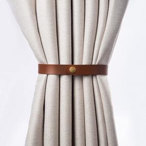 PU Leather Curtain Tie Backs, Ring Clips Curtain Buckle for Window Draperies of Home Hotel Curtain Holders, Rope Decoration Creative Curtains Buckle Modern Minimalist Set of 2 (Light Brown)