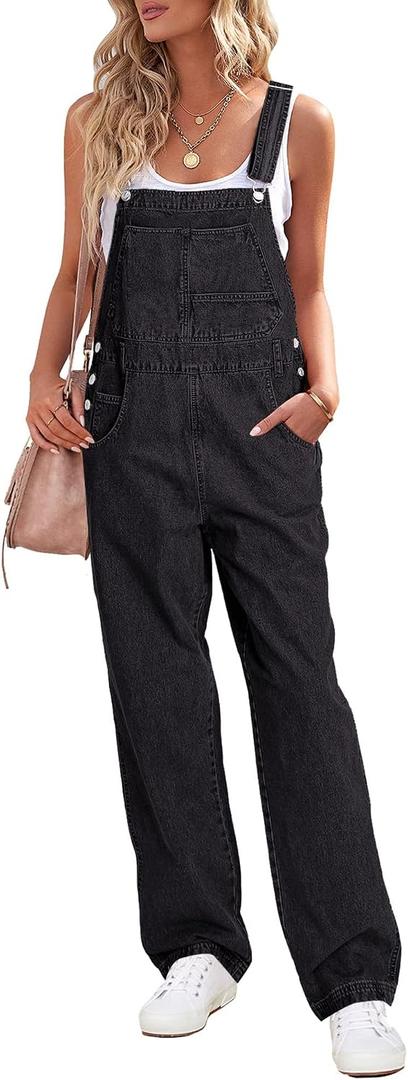 Luvamia Overalls Women Loose Fit Denim Bib Baggy Overall Jumpsuit Straight Wide Leg Stretchy Jean Pants Fashion, XL