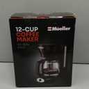 Mueller 12-Cup Drip Coffee Maker - Borosilicate Carafe, Auto-Off, Reusable Filter, Anti-Drip, Keep-Warm Function, Clear Water Level Window Coffee Machine, Kitchen Essentials & Accessories (Black)