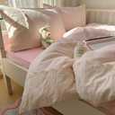 VM VOUGEMARKET Pink Full Duvet Cover Set 3 Pieces Lace Bedding Set Simple Cozy Plaid Checkered Comforter Cover with Zipper Ties for Teen Girls