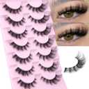 EYDEVRO False Eyelashes Wispy Lashes D Curl Cat Eye Lashes Clear Band Manga Lashes Natural Look Fox Eye Fake Lashes Fluffy Faux Mink Strip Lashes 7 Pairs Pack