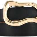 Black Belt for Women Stylish Gold Buckle Fashion Leather Waist Belt Perfect for Jeans and Dresses (S: Fit Waist Size 26"-32")