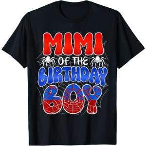Mimi of The Birthday Boy Costume Spider Web Birthday Party T-Shirt, Black