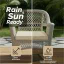 Fitfree Outdoor Chair Cushions, Water-Resistant & Fade-Resistant, Patio Furniture Square Seat Replacement Chair Pads with Ties Zipper, Removable Cover, Non-Slip Bottom, Set of 6, 22 x 22 Inch, Beige