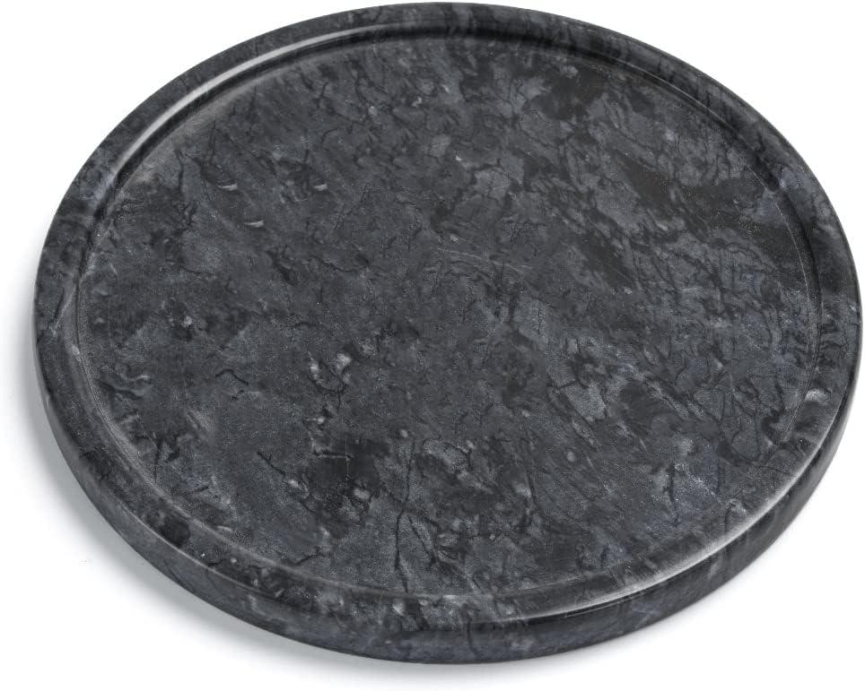 Genuine Black Marble Round Tray, High End Decorative Tray for Bathroom, Kitchen, Dresser and Vanity (Black 8")