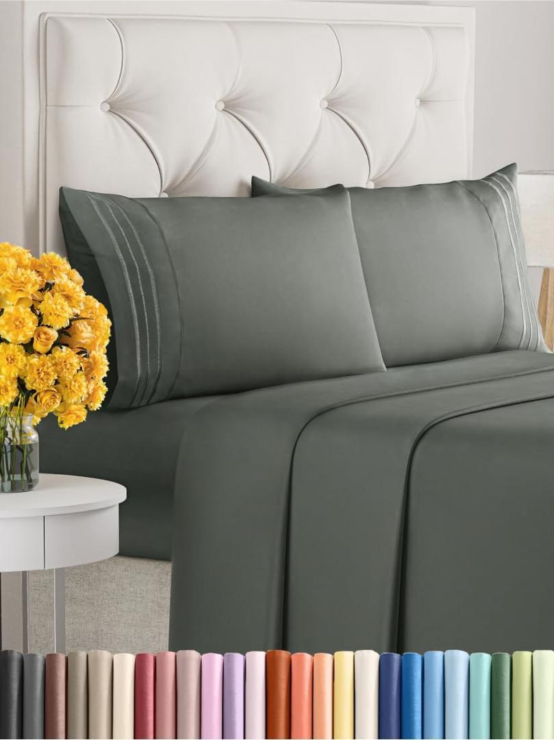 Cal King Size 4 Piece Sheet Set - Extra Soft, Breathable & Cooling Sheets - Hotel Luxury Bed Sheets for Women & Men - Deep Pockets, Easy-Fit & Wrinkle-Free Sheets - Gunmetal Grey Oeko-Tex Bed Sheets