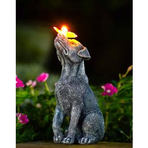 Goodeco Dog Statue with Solar Butterfly - Ideal Gifts for Dad, Mom or Birthdays, Beautifully Crafted Outdoor Decorations to Wow Your Guests