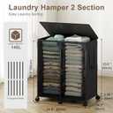 140L Double Laundry Hamper with Lid and 6 Wheels, Rolling Laundry Basket with 2 Removable Bags, Heavy Duty Metal Frame Clothes Cart, 2-Section Laundry Sorter for Bedroom, Bathroom (Black)