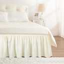 RIMELA Cream Bed Skirt King Size 12 Inch Drop, Wrap Around Elastic Adjustable Bedskirt, Soft Durable Fabric Machine Washable Easy to Install Bed skirting Dust Ruffle for Bed Frame & Box Spring