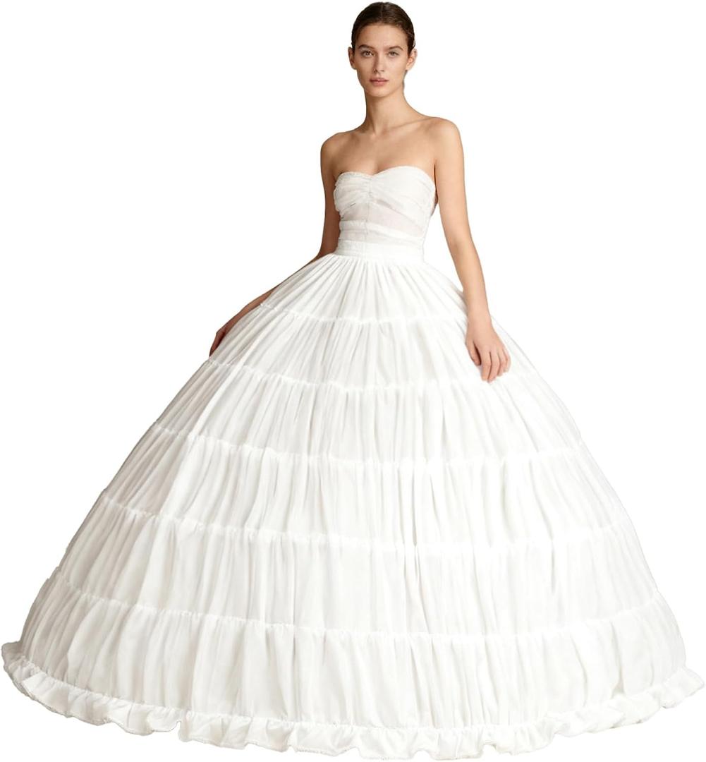 Women Puffy Crinoline Petticoat 6 Hoop Skirt Slips Long Underskirt for Quinceanera Wedding Bridal Dress (White)