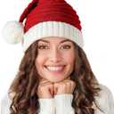 Santa Hat Christmas Hat for Adults Kids/Baby, Red Knitted Beanie Hats with Pompom, Unisex Xmas Holiday Hats with Gift Bag