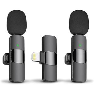 JOUNIVO 2 Pack Wireless Lavalier Microphone for iPhone, Mini Mic with Noise Cancellation for Interview Video Podcast Vlog YouTube (JV-701)