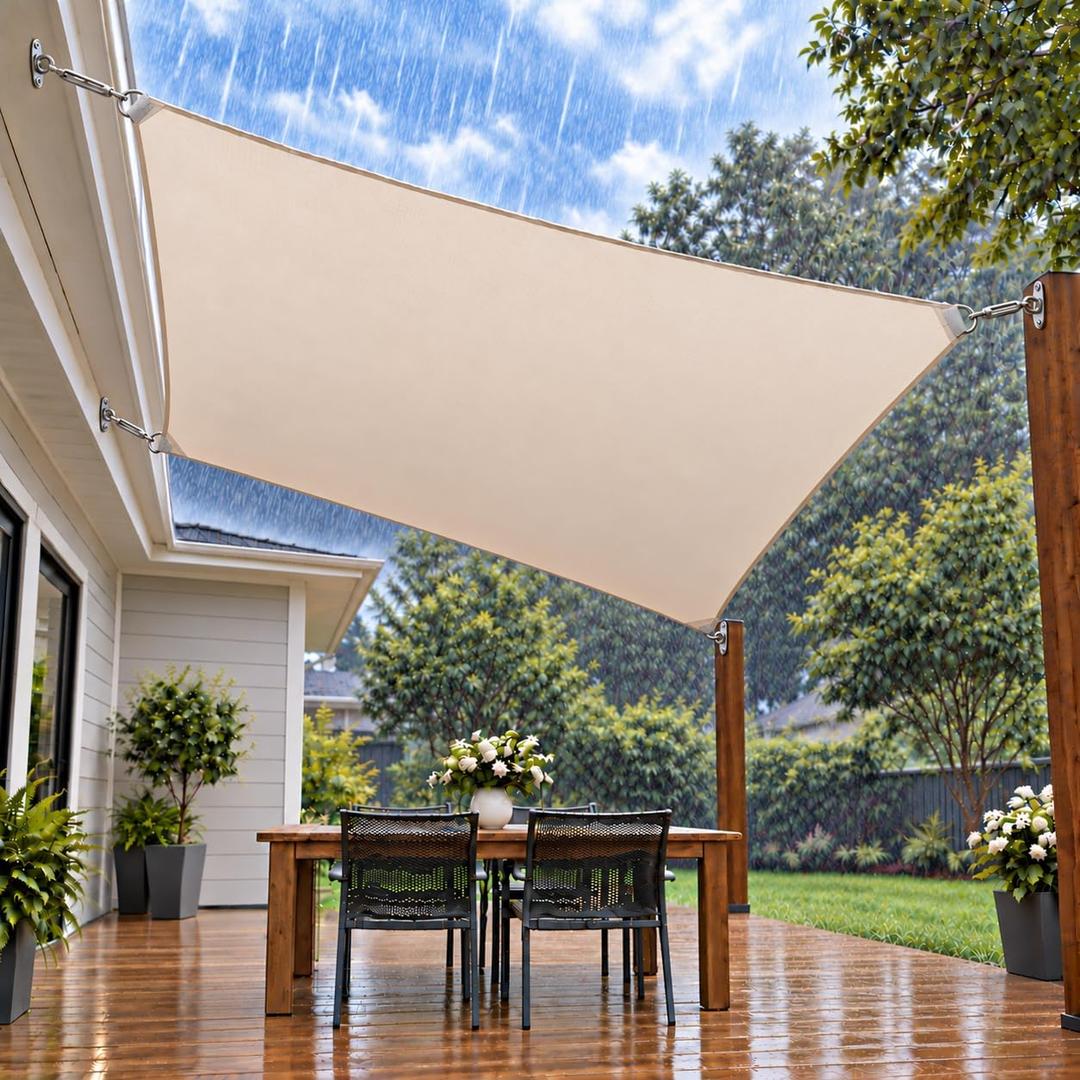 Amgo 14' x 14' Beige Square Waterproof Shade Sail 98% UV Block, 014'X14'