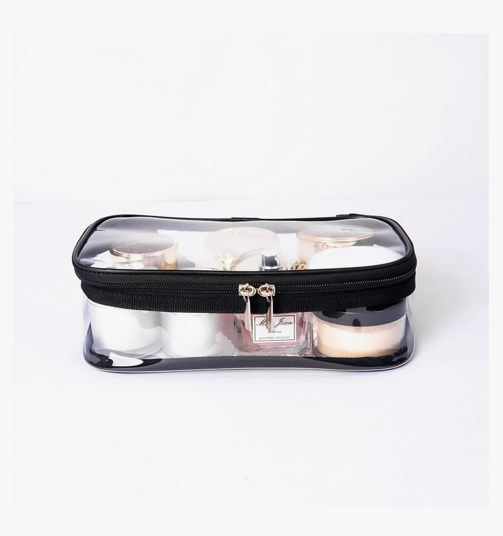 Portable Zippered Transparent Vinyl Travel Cosmetic Bag Clear PVC Makeup Kits Organizer Utility Pouch See Through Plastic TSA Approved Toiletry Carry Pouch