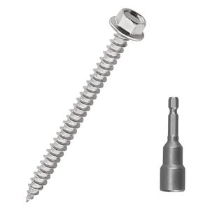 #12 x 2 Hex Flange Head Wood Screws, 410 Stainless Steel Self Tapping Screws, Hex Bit Included (50-Pack)