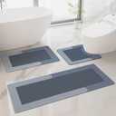HelloTree 3PCS Bath Mat Rug Rubber Non Slip Quick Dry Rug Sets Super Absorbent Thin Bathroom Rugs Fit Under Door Blue Washable Bathroom Floor Mats for in Front of Bathtub, Shower Room, Sink