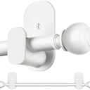 White No Drill Curtain Rods for Windows 48 to 84 Inches, USFOOK 5/8 Inch Curtain Rods No Drilling with 3M Adhesive Holders, Apartment Friendly Drapery Rod with Round Finials