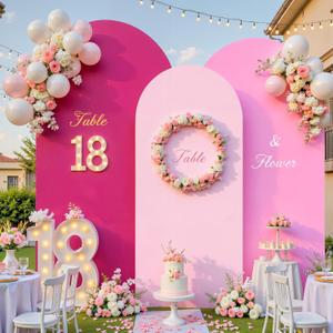 Wedding Arch Backdrop Cover 6FT 6.6FT 7.2FT, Gradient Pink Arch Covers Set of 3 Stretchy Backdrop Spandex Arch Stand Covers for Birthday Balloon Party Ceremony Banquet Baby Shower Decoration