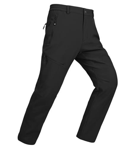 YSENTO Men's Insulated Snow Ski Pants Waterproof Winter Fleece Lined Softshell Hiking Cargo Pants Zipper Pockets Black 34
