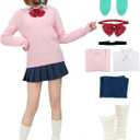 C-ZOFEK Ayase Cosplay Costume Full Set Uniform Outfits Shirts Pullover Skirts Earring for Adult Women Halloween Party (Small, Pink)