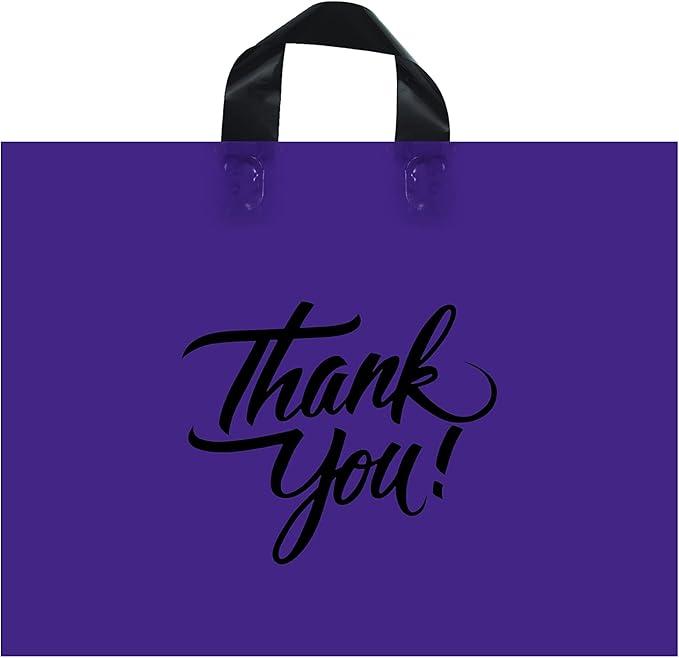 Infinite Pack Large Thank You Merchandise Bags w/Loop Handle, Glossy Boutique Bag, 3" Bottom Gusset & 3 Mil Thick