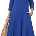 Zeagoo Women Casual Dress 3/4 Sleeve Casual Loose Midi Dress (Small, Blue)