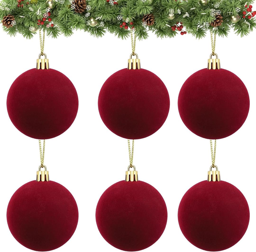 Velvet Ball Ornaments Christmas Balls Red 6 PCS 2.36-Inch Xmas Tree Ball Ornaments for Party Christmas Tree Decor Baby Shower First Xmas Decorations