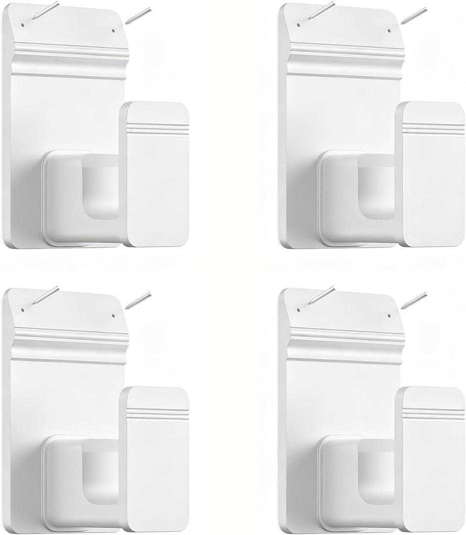 EKOTTOK No Drill Curtain Rod Brackets for 5/8" Rod, Heavy Duty 30LB+, Adhesive & Invisible Nail Curtain Rod Holders, Damage-Free Wall Mount Hooks for Bathroom, Kitchen, Bedroom (4PC, White)