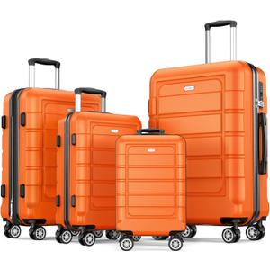 SHOWKOO Luggage Sets Expandable PC+ABS Durable Suitcase Sets Double Wheels TSA Lock 4 Piece Luggage Set Orange