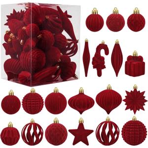 Velvet Christmas Ornaments Balls Set Hanging Balls for Xmas Tree Decorations Burgundy 50Pcs