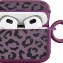 MOWIME Cheetah Print Case for AirPods 3rd Generation, Shockproof Soft TPU Protective Cover with Keychain for Women Girls, Anti Scratch Case for AirPods 3rd Generation, Purple