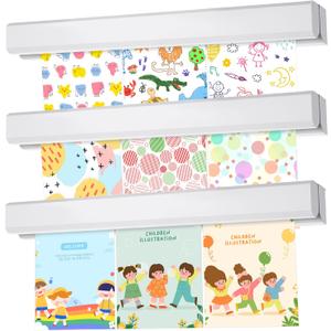 3 Pack Kids Wall Mounted Hanging Magnetic Artwork and Picture Display Bar for Displaying Pictures and Memos in Schools or at Home(White)