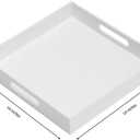 KEVLANG Glossy White Sturdy Acrylic Serving Tray with Handles-14x14Inch-Serving Coffee,Appetizer,Breakfast,Butler-Kitchen Countertop Tray-Makeup Drawer Organizer-Vanity Table-Ottoman Tray