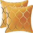 18x18 Inch Gold Velvet Throw Pillow Covers: 2 Pack Square Decorative Pillow Cases for Bedroom Sofa Couch Living Room, Yellow